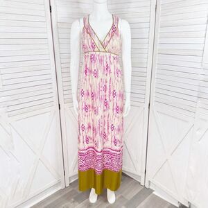 Loft Silk Ikat Tribal Print Maxi Dress Sundress Pink Cream Size 2